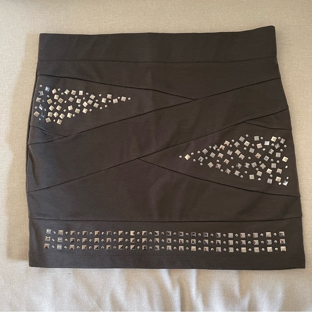 Studded Dark Gray Fitted Mini Skirt